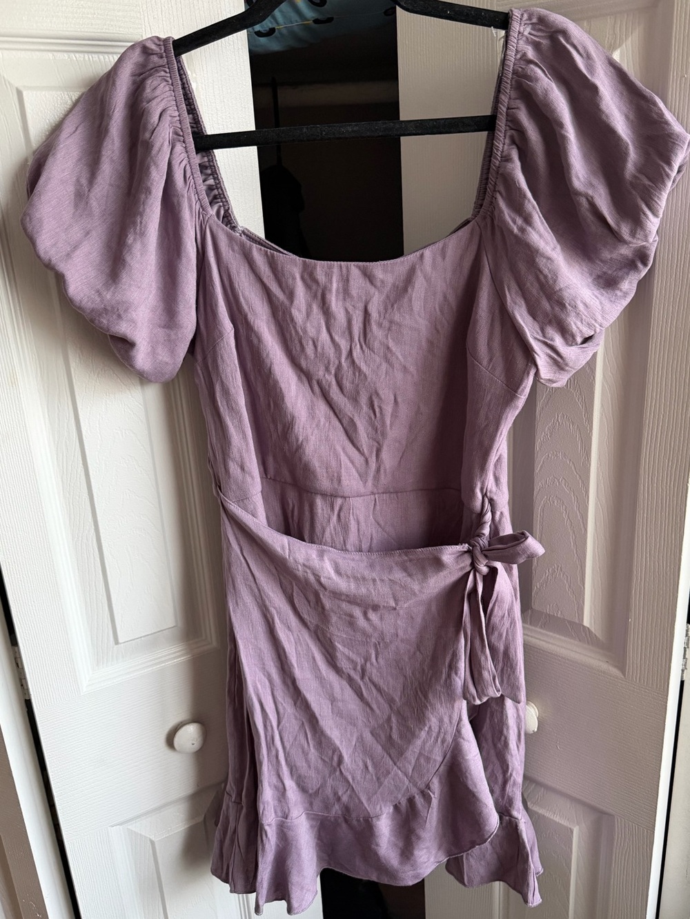 Trixxi Lavender Puff Sleeve Wrap Mini Dress